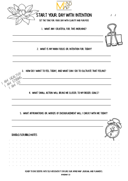 Mourning Routine Intentions Worksheet MYnd Map FREE Printables